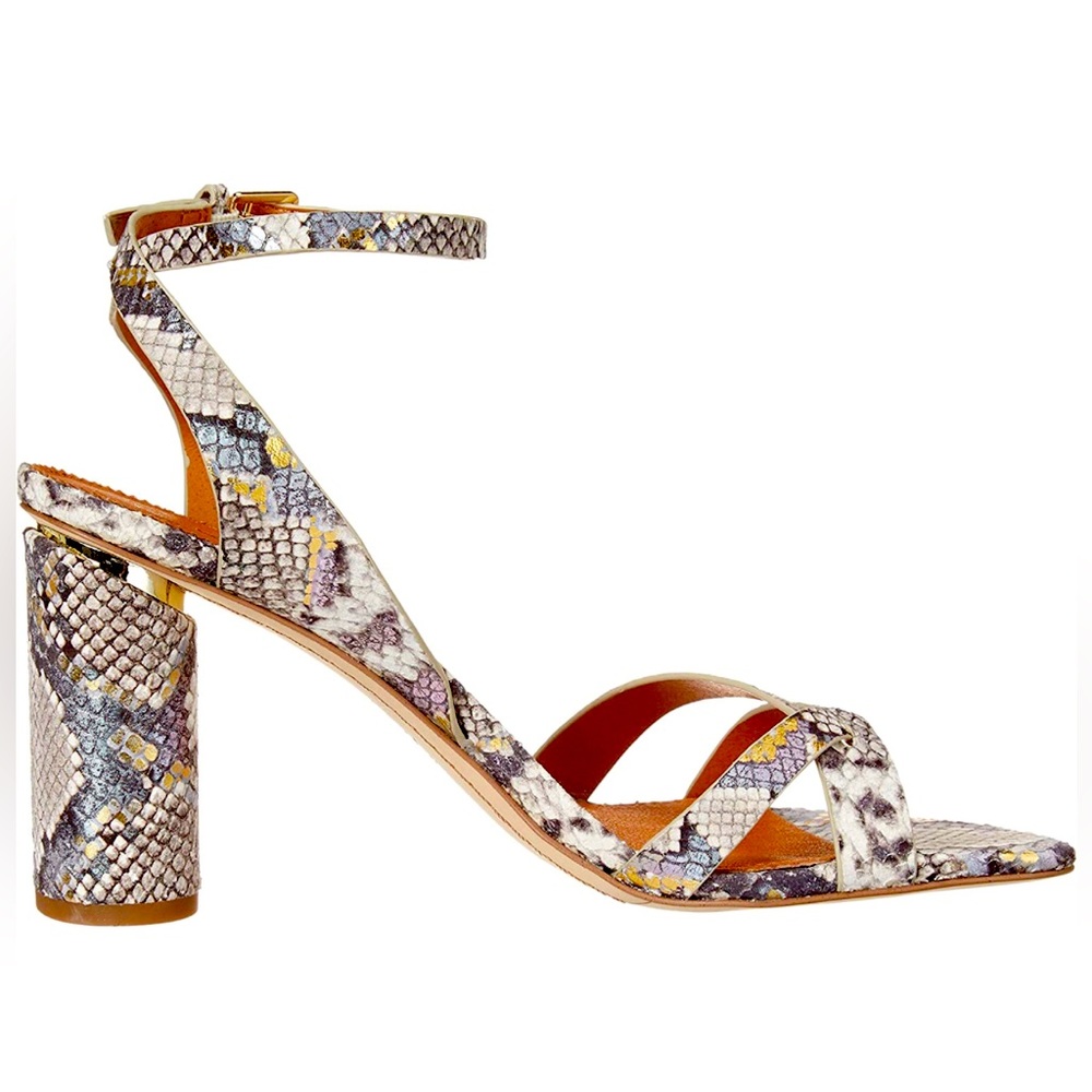 Franco Sarto Ankle Strap Heels Metallic Snake Skin